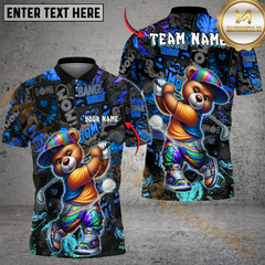 Maxcorners Graffiti Golfer Teddy Funny Golf Polo Shirt, Custom Name & Team Name 3D Shirts
