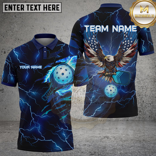 Maxcorners Pickleball Polo Lightning Eagle Power Multiple Options Personalized Name, Team Name 3D Shirt