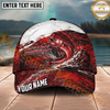 Maxcorners Fishing Red White Scale Brush Splash Personalized Name 3D Cap (12 Fish Species)