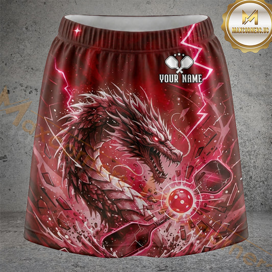 Maxcorners Pickleball Red Black Dragon Energy Ball Personalized 3D Skort, Skirts With Shorts