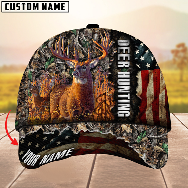 Maxcorners Premium Unique Gash Deer Hunting USA Flag Multicolor Option Personalized Name 3D Cap