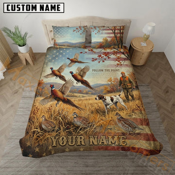 Maxcorners Pheasant Hunting American Flag Autumn Field Bedding Set 3D Print Custom Name