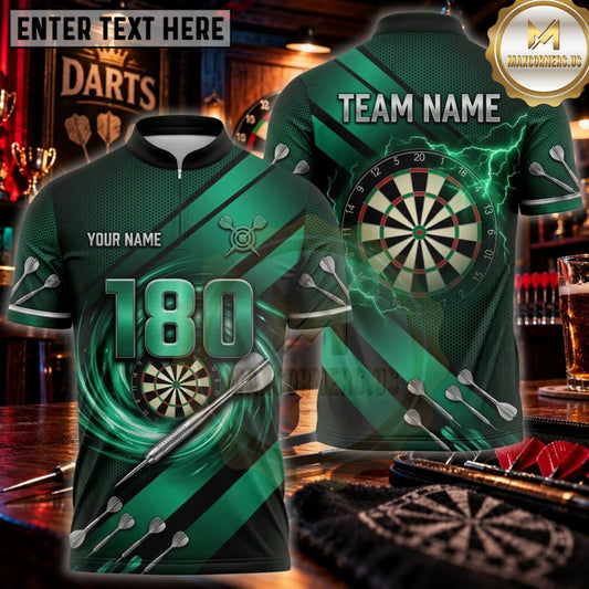 Maxcorners Darts Emerald Green 180 Lightning Dartboard Personalized Name 3D Unisex Shirt