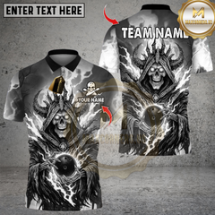 Maxcorners Flame Grim Reaper With Bowling Multicolor Customized Name, Team Name 3D Shirts