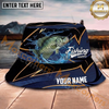 Maxcorners Fishing Navy Gold Wave Personalized Name 3D Bucket Hat (12 Fish Species)