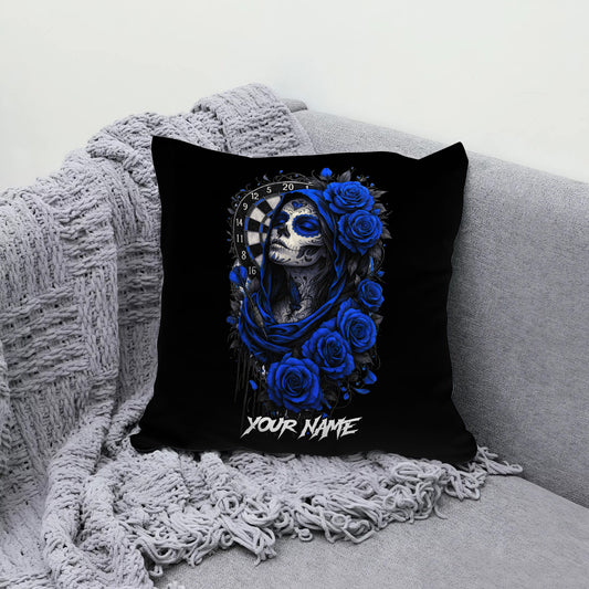 Maxcorners Darts Gothic Skull Lady Red Roses Multicolor Customized Name 3D Pillow