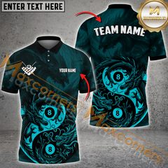 Maxcorners Billiard Ball 8 Dragon Yin Yang Pool Multicolor Options Personalized Name, Team Name 3D Polo Shirt