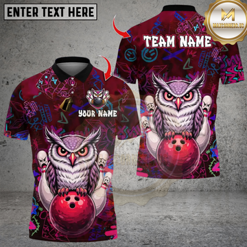 Maxcorners Bowling Owl Bowling With Pins Graffity Personalized Name, Team Name Unisex Shirt (4 Colors)