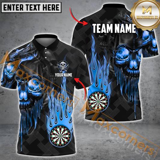 Maxcorners Darts Skull Flame Multicolor Option Customized Name, Team Name 3D Polo Shirt (6 Colors)