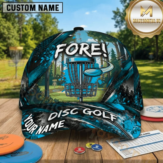 (7 Colors) Maxcorners Disc Golf Fore Chain Basket & Flying Disc Personalized Name 3D Cap LM3009
