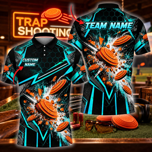 ( 6 Colors ) Maxcorners Trap Clay Shooting Crossed Shotguns & Explosive Clay Targets Multicolor Customized Name, Team Name 3D Shirts