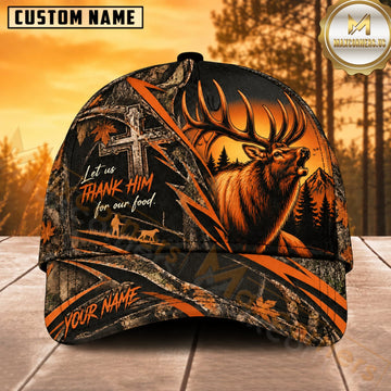 Maxcorners Deer Hunting Whitetail Buck Thank Him for Our Food Cross Orange Camo Customized Name 3D Cap