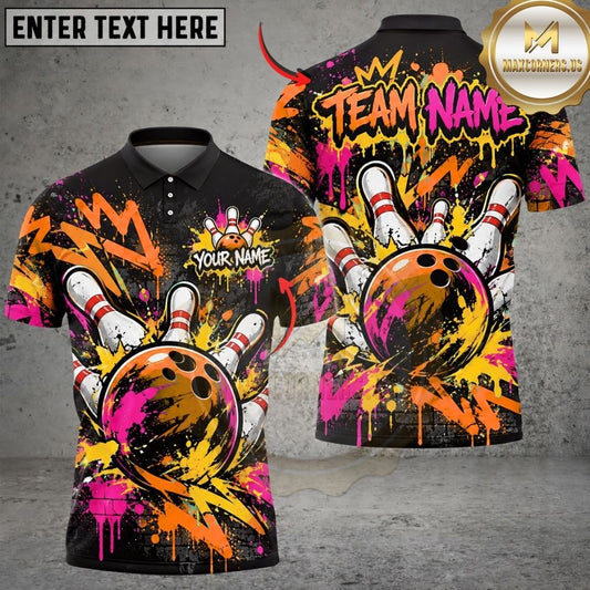 Maxcorners Bowling Vivid Street Graffiti Dripping Paint Splatter Pins Artwork Multicolor Customized Name, Team Name 3D Shirts