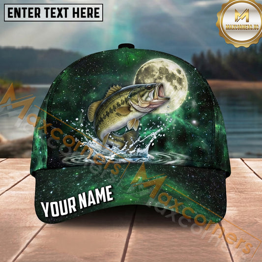 Maxcorners Fishing Moonlight Galaxy Splash Personalized Name 3D Cap (12 Fish Species)