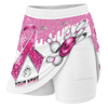 Maxcorners Customized Bowling Trouser Skirts With Shorts Underneath, Bowling Pink Ribbon Glitter Skorts With Pockets