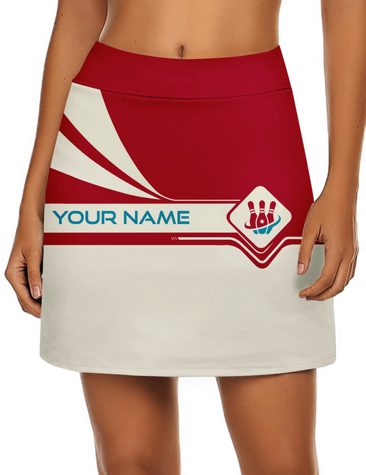 Maxcorners Customized Bowling Trouser Skirts With Shorts Underneath, Bowling Red And Sand Color Skorts With Pockets