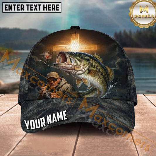 Maxcorners Fishing Cross Angler Storm Personalized Name 3D Cap (12 Fish Species)