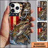 Maxcorners Rustic American Flag Woodland Personalized Name Phone Case (13 Fish Species)