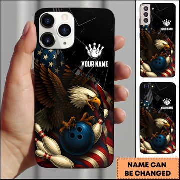 Maxcorners Bowling Patriotic Bald Eagle Personalized Name 3D Phone Case