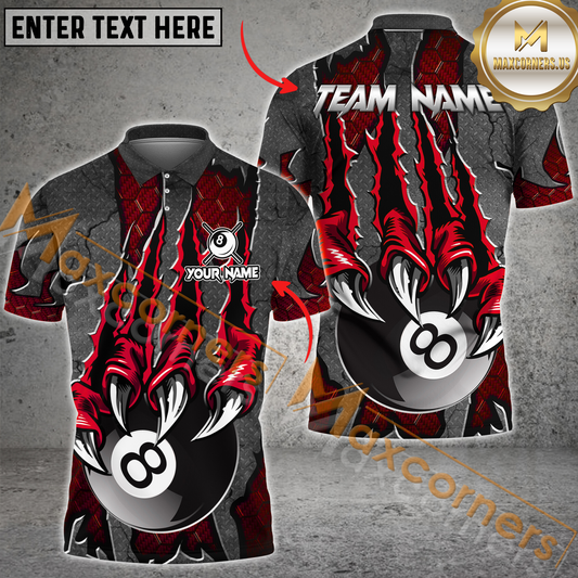 Maxcorners Ball 8 Monster Hand Billiard Jersey Multicolor Options Personalized Name, Team Name 3D Polo Shirt (4 Colors)