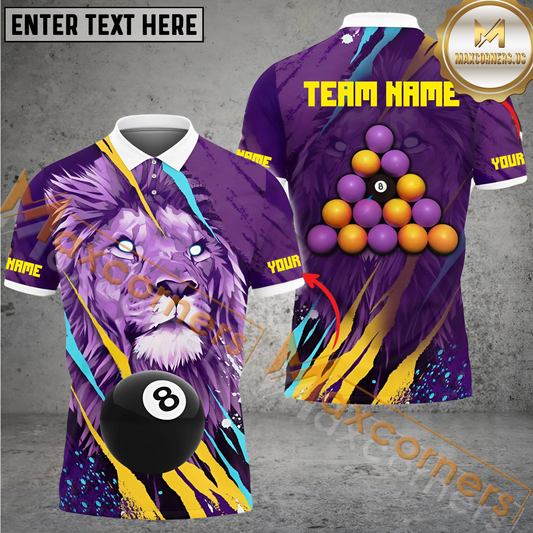 Maxcorners Ball 8 Lion Billiard Jersey Multicolor Options Personalized Name, Team Name 3D Polo Shirt (4 Colors)