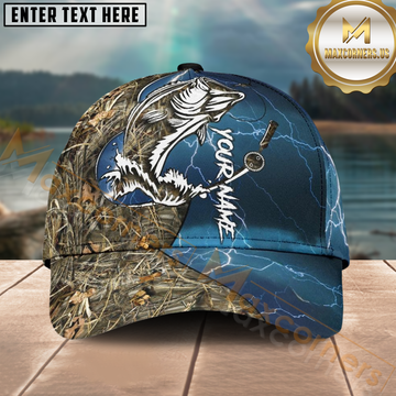 Maxcorners Striped Bass Fishing Lightning Camo Design Personalized Name 3D Cap