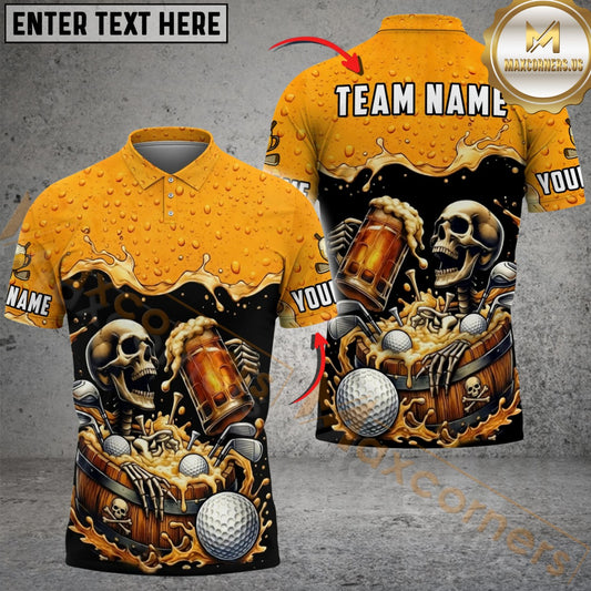Maxcorners Beer Bones Golf Polo Customized Name, Team Name 3D Shirts