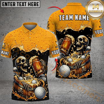 Maxcorners Beer Bones Golf Polo Customized Name, Team Name 3D Shirts