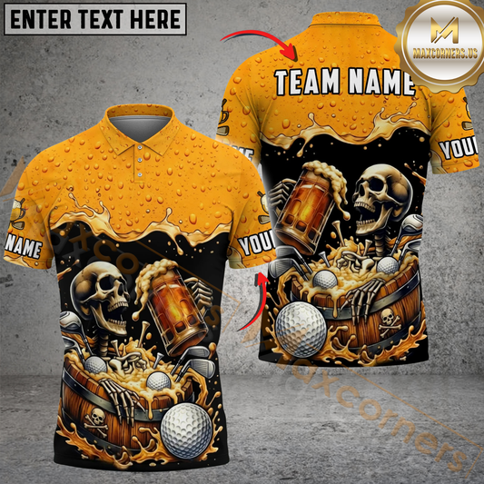Maxcorners Beer Bones Golf Polo Customized Name, Team Name 3D Shirts