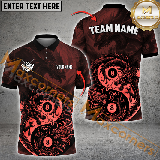 Maxcorners Billiard Ball 8 Dragon Yin Yang Pool Multicolor Options Personalized Name, Team Name 3D Polo Shirt