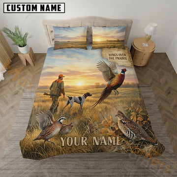 Maxcorners Pheasant Hunting Sunset Prairie Hunter Bedding Set 3D Print Custom Name