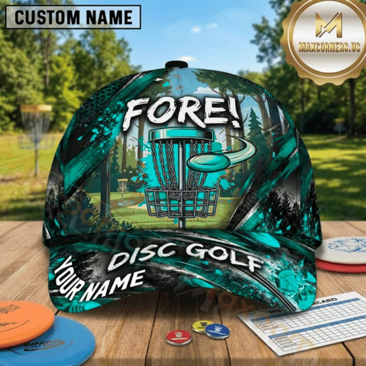 (7 Colors) Maxcorners Disc Golf Fore Chain Basket & Flying Disc Personalized Name 3D Cap LM3009