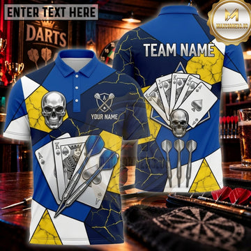 Maxcorners Darts Royal Blue Playing Cards Dartboard Personalized Name 3D Unisex Shirt