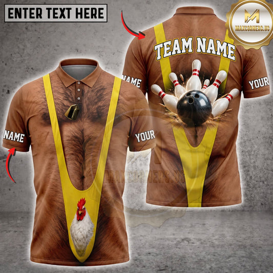 Maxcorners Bowling Funny Caveman Yellow Tie Canadian Bowling Pins Personalized Name 3D Unisex Shirt