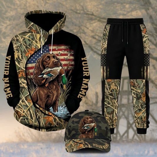 Maxcorners Duck Hunting Hunting Dog Marsh Grass Black Camo Personalized 3D Shirts
