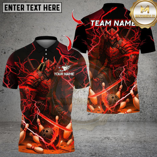 Maxcorners Oni Samurai Warrior With Bowling Design Multicolor Customized Name, Team Name 3D Shirts