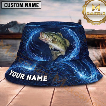 Maxcorners Fishing Blue Water Vortex Fish Scale Personalized 3D Bucket Hat (13 Fish Species)