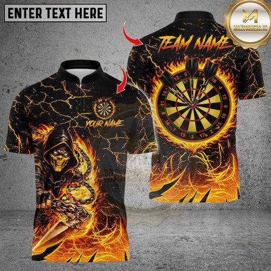 Maxcorners Flaming Assassin With Iron Darts Design Multicolor Customized Name, Team Name 3D Shirts
