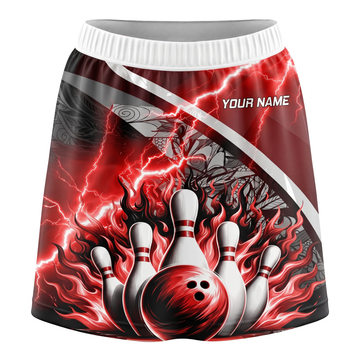 Maxcorners Bowling Red Lightning Flaming Ball And Pins Personalized 3D Skirts With Shorts