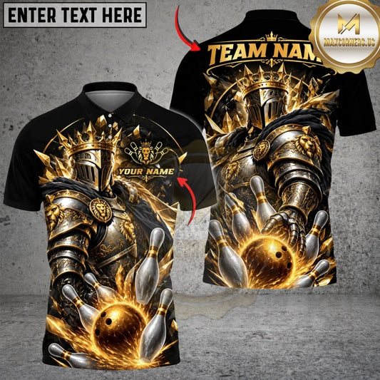 Maxcorners Bowling Armored Knight King Crown Pins Strike Artwork Multicolor Customized Name, Team Name 3D Shirts