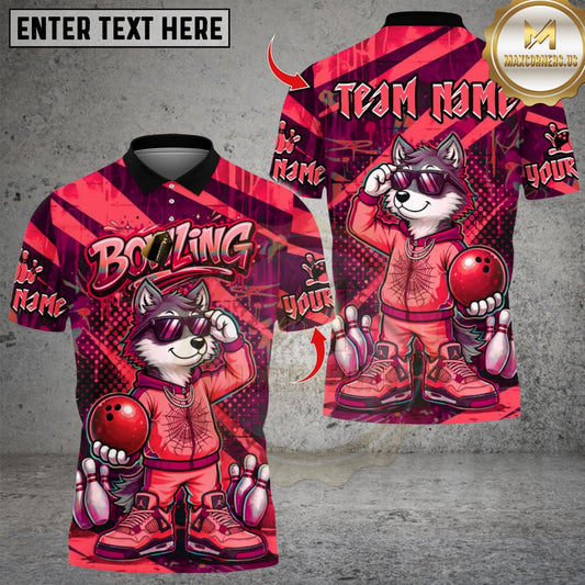 Maxcorners Cool Streetwear Wolf Bowling Multicolor Customized Name, Team Name 3D Shirt