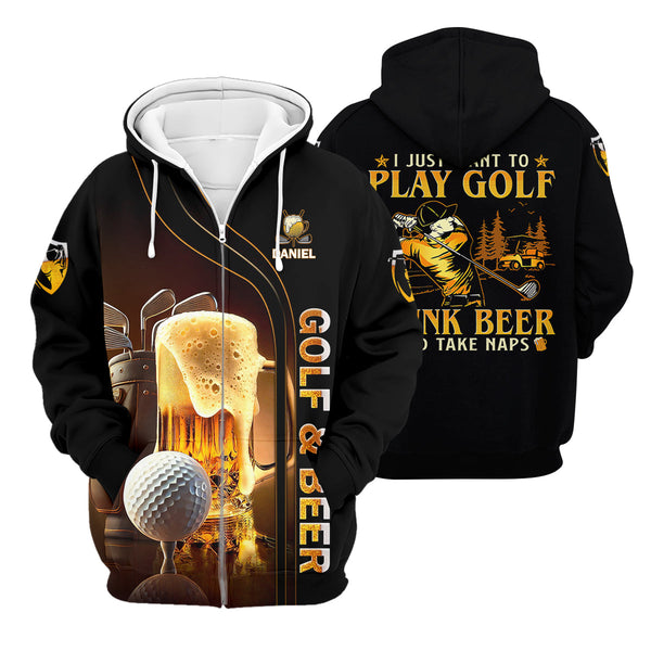 Maxcorners I Just Wanna Play Golf And Drink Beer Custom Golf Polo Shirt, Mens Golf Gift, Golf Lover Gift