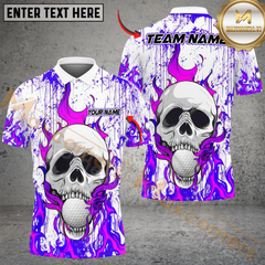 Maxcorners Flaming Skull Golf Polo Customized Name, Team Name 3D Shirts (4 Colors)