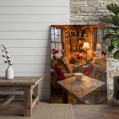 Maxcorners Cozy Deer Couple Cabin Coffee Scene Personalized Name Canvas