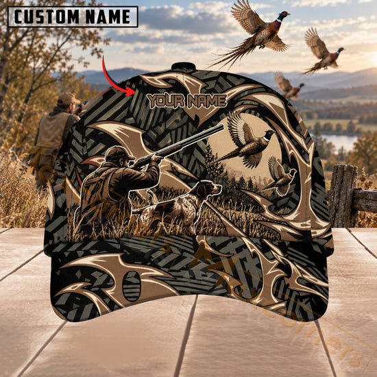 Maxcorners Upland Bird Hunting Woodland Camo Pheasant & Shotgun Personalized Name 3D Cap