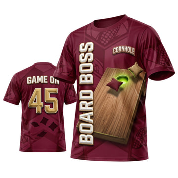 Maxcorners Cornhole Burgundy Board Boss Personalized Name 3D Unisex Shirt