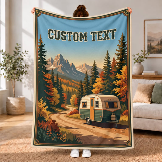 Maxcorners RVs Travel Trailer Vintage Pine Forest Custom Name 3D Blanket