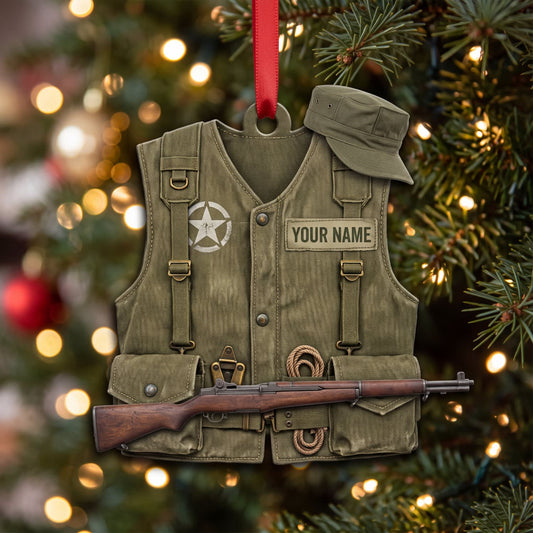 Maxcorners Hunting Olive Field Vest Cap And Rifle Personalized Name 3D Keychain And Ornament