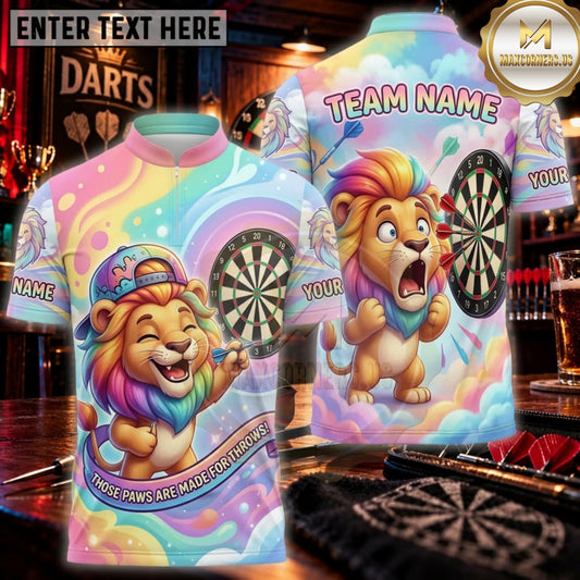 Maxcorners Darts Colorful Fantasy Lion and Unicorn Personalized Name 3D Unisex Shirt