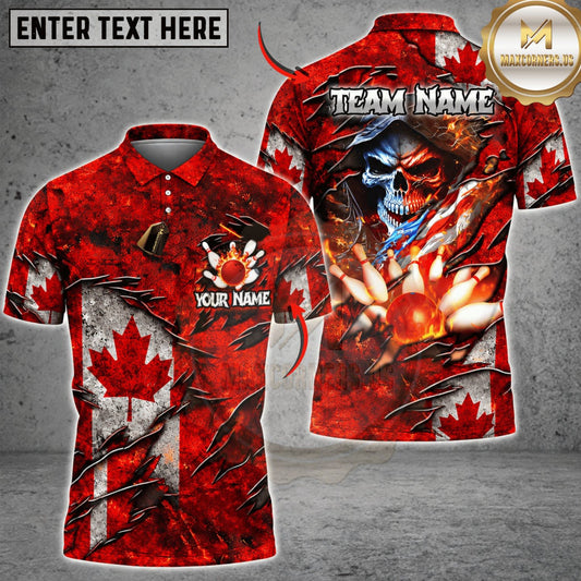 Maxcorners Bowling Canada Flag Fiery Samurai Personalized Name 3D Unisex Shirt